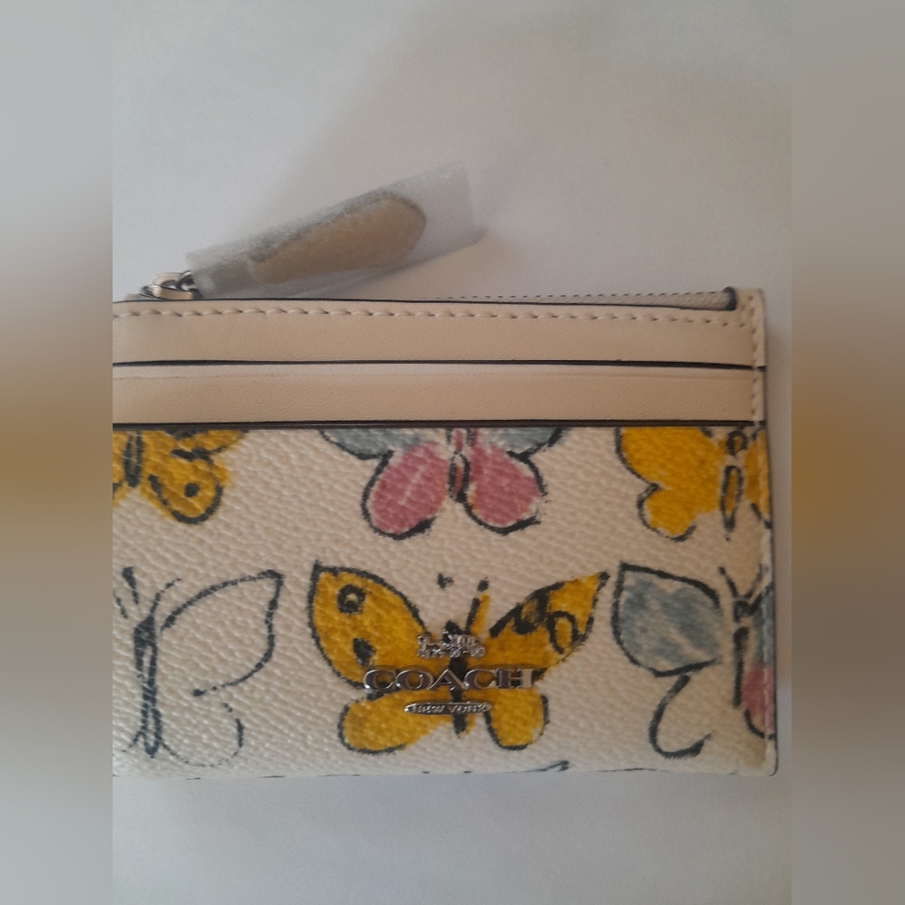 New Coach Skinny ID Card Case With Keyring In Butterfly Print NWT Multi … - Picture 8 of 10
